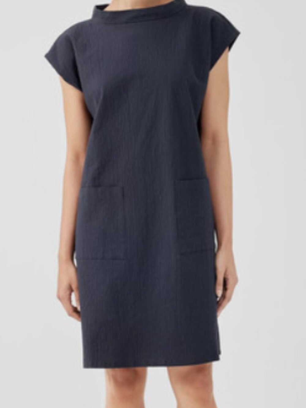 Eileen Fisher Mock Neck Dress Organic Cotton Black Minimalist XS